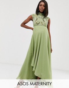 Платье миди с декоративной отделкой на лифе ASOS DESIGN Maternity-Зеленый