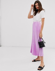 Плиссированная атласная юбка миди ASOS DESIGN-Розовый