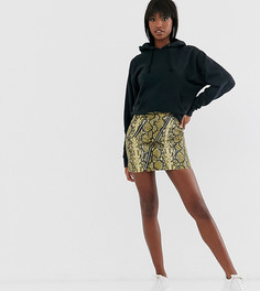 Мини-юбка со змеиным принтом и молниями ASOS DESIGN Tall-Желтый