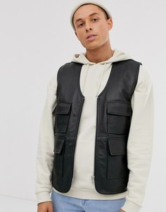 Черный кожаный жилет ASOS DESIGN