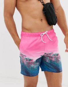 Шорты для плавания средней длины с пейзажным принтом ASOS DESIGN-Мульти
