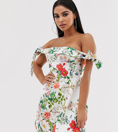 Короткое приталенное платье с завязками на рукавах ASOS DESIGN Petite-Белый