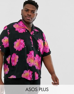 Свободная рубашка на молнии с цветочным принтом ASOS DESIGN Plus-Черный