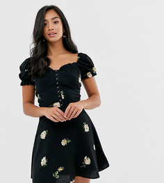 Черное платье с пышными рукавами River Island Petite-Черный