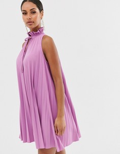 Платье мини с плиссировкой ASOS DESIGN-Фиолетовый