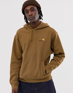 Коричневый свитшот с капюшоном и надписью Carhartt WIP American