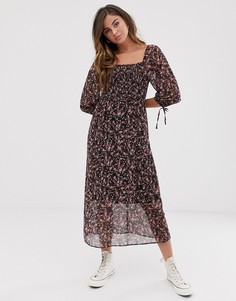 Платье миди с квадратным вырезом и цветочным принтом New Look-Мульти