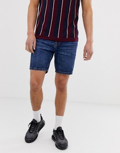 Зауженные джинсовые шорты с потертостями Bershka-Синий
