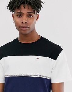 Темно-синяя футболка колор блок с логотипом-флажком Tommy Jeans-Мульти