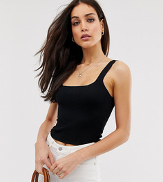 Черный трикотажный топ с квадратным вырезом Stradivarius