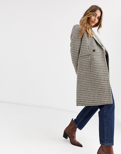Строгое пальто в клетку Vero Moda-Коричневый