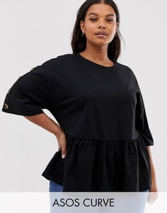 Свободный топ с черепаховыми пуговицами ASOS DESIGN Curve-Черный