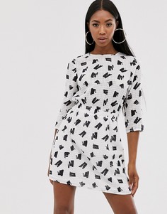 Повседневное платье мини в фактурную клетку с принтом ASOS DESIGN-Мульти