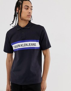 Черное поло в полоску с логотипом Calvin Klein Jeans institutional-Черный