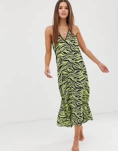 Пляжное платье миди с принтом \зебра\" Miss Selfridge-Зеленый