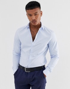 Сине-белая приталенная фактурная рубашка в полоску ASOS DESIGN-Синий