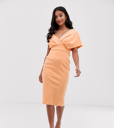 Платье-футляр миди с открытыми плечами и поясом ASOS DESIGN Petite-Оранжевый
