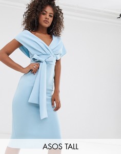 Платье-футляр миди со спущенными плечами и поясом ASOS DESIGN Tall-Синий