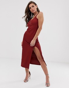 Платье миди в рубчик с пуговицами ASOS DESIGN-Красный