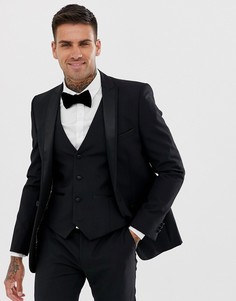 Зауженный пиджак из 85% шерсти с атласными лацканами Harry Brown-Черный