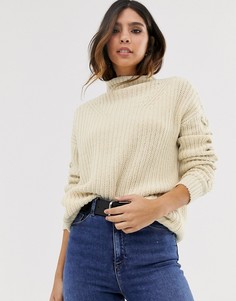 Джемпер овсяного цвета с высоким воротом и декоративной строчкой Vero Moda-Бежевый