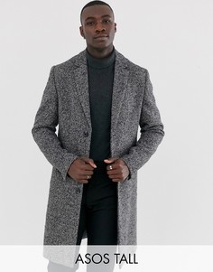 Серое фактурное пальто из ткани с добавлением шерсти ASOS DESIGN Tall-Серый