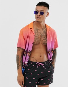 Шорты для плавания с принтом и шнурком ASOS DESIGN-Черный