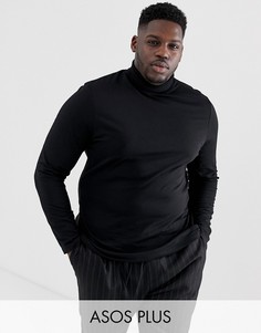 Черный лонгслив с отворачивающимся воротником ASOS DESIGN Plus