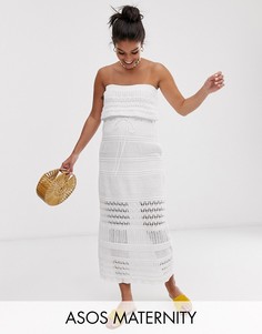 Платье-бандо макси с ажурной отделкой ASOS DESIGN Maternity-Белый