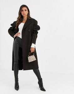Пальто темно-шоколадного цвета с объемными рукавами ASOS DESIGN-Коричневый