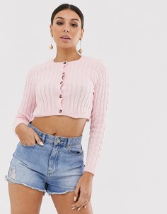 Вязаный укороченный кардиган из переработанного материала ASOS DESIGN-Розовый