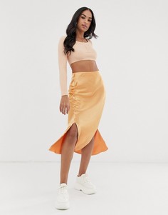 Атласная юбка миди с разрезами ASOS DESIGN-Оранжевый