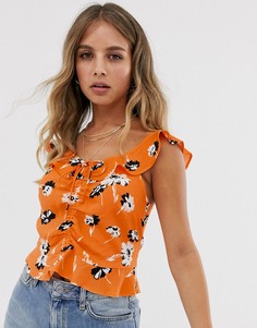 Оранжевый топ с присборенной отделкой Miss Selfridge