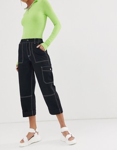 Брюки прямого кроя с контрастной строчкой ASOS DESIGN-Черный