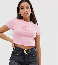 Укороченная футболка с изображением сердца с колючей проволокой ASOS DESIGN Petite-Розовый