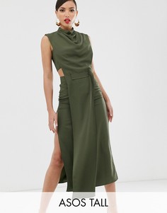 Креповое платье миди с отделкой ASOS DESIGN Tall-Зеленый