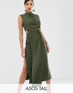 Креповое платье миди с отделкой ASOS DESIGN Tall-Зеленый