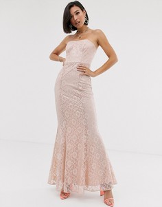 Кружевное платье макси с вырезом бандо ASOS DESIGN-Розовый