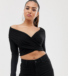 Топ с длинными рукавами и запахом ASOS DESIGN Petite-Черный