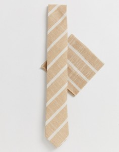 Галстук и платок для нагрудного кармана кремового цвета в полоску Twisted Tailor-Кремовый