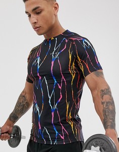 Обтягивающая спортивная футболка с принтом ASOS 4505-Черный
