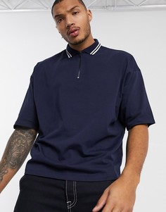 Темно-синяя футболка-поло с молнией и контрастной отделкой ASOS DESIGN-Темно-синий