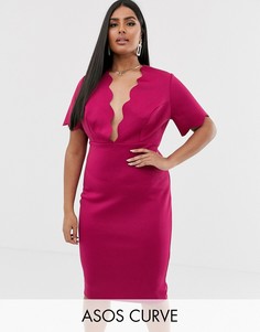 Платье миди с глубоким вырезом и фигурной отделкой ASOS DESIGN Curve-Розовый