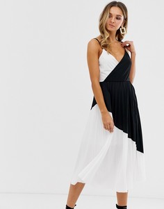 Плиссированное платье миди колор блок с запахом River Island-Черный