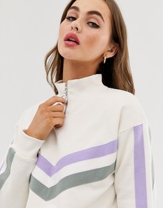 Свитшот с контрастной отделкой и воротником на молнии ASOS DESIGN-Кремовый