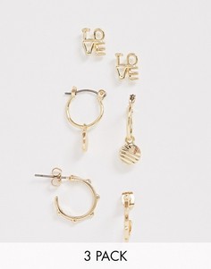 Набор из трех пар серег-гвоздиков и серег-колец Pieces-Золотой