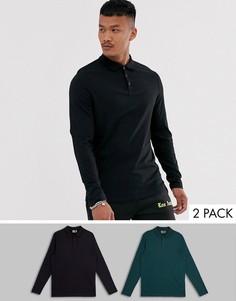 Набор из 2 трикотажных поло из органического хлопка с длинными рукавами ASOS DESIGN - Скидка-Мульти