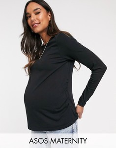 Черный лонгслив из органического хлопка с круглым вырезом ASOS DESIGN Maternity
