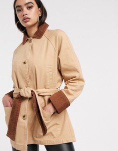 Бежевая куртка на пуговицах ASOS DESIGN-Коричневый