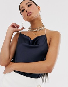 Топ со свободным воротом и отделкой ASOS DESIGN-Темно-синий